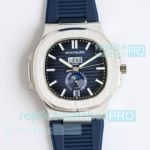 TW Factory Swiss Replica Patek Philippe Nautilus 5726 Blue Face Moon Phase Rubber Strap Watch 
